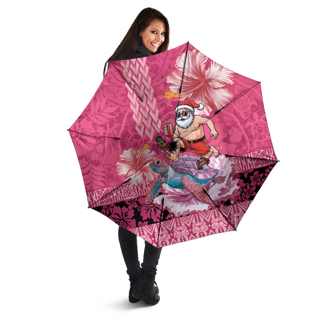 Hawaii Mele Kalikimaka Umbrella Funny Santa with Tribal Tattoos Kakau Pink Color LT03 - Polynesian Pride