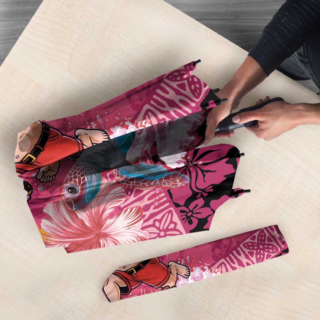 Hawaii Mele Kalikimaka Umbrella Funny Santa with Tribal Tattoos Kakau Pink Color LT03 - Polynesian Pride