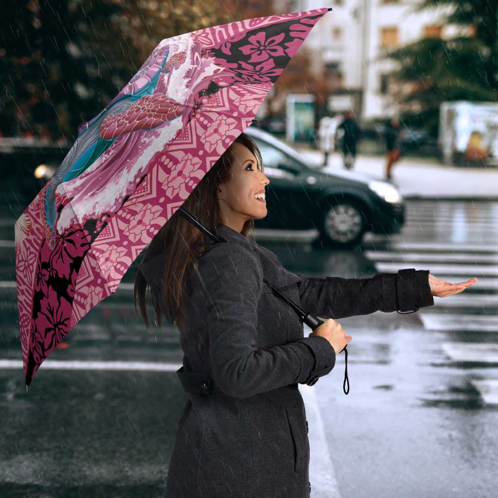 Hawaii Mele Kalikimaka Umbrella Funny Santa with Tribal Tattoos Kakau Pink Color LT03 - Polynesian Pride