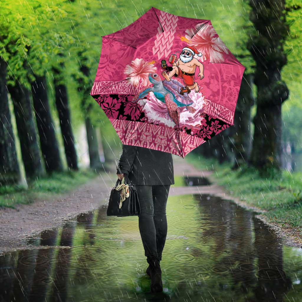 Hawaii Mele Kalikimaka Umbrella Funny Santa with Tribal Tattoos Kakau Pink Color LT03 - Polynesian Pride