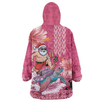 Hawaii Mele Kalikimaka Wearable Blanket Hoodie Funny Santa with Tribal Tattoos Kakau Pink Color LT03 - Polynesian Pride