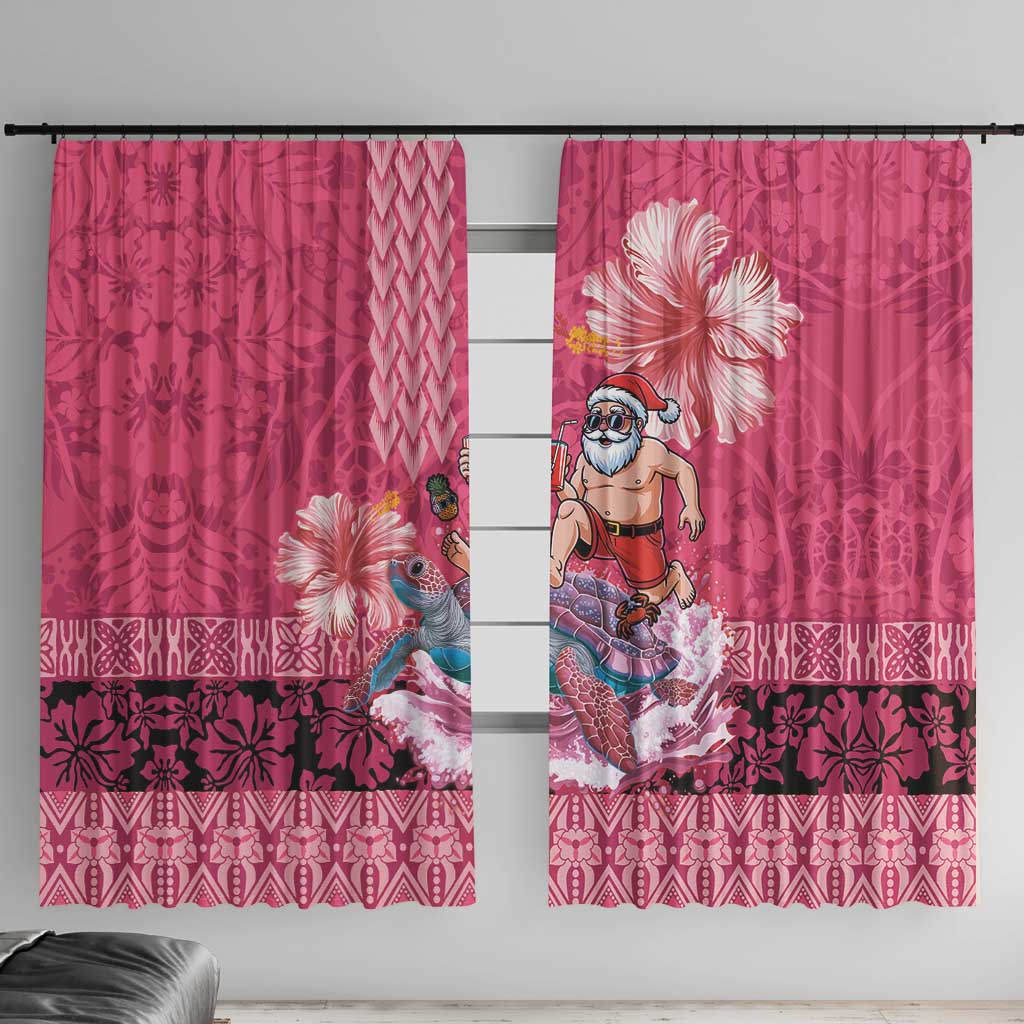 Hawaii Mele Kalikimaka Window Curtain Funny Santa with Tribal Tattoos Kakau Pink Color LT03 With Hooks Pink - Polynesian Pride