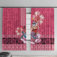 Hawaii Mele Kalikimaka Window Curtain Funny Santa with Tribal Tattoos Kakau Pink Color LT03 With Hooks Pink - Polynesian Pride