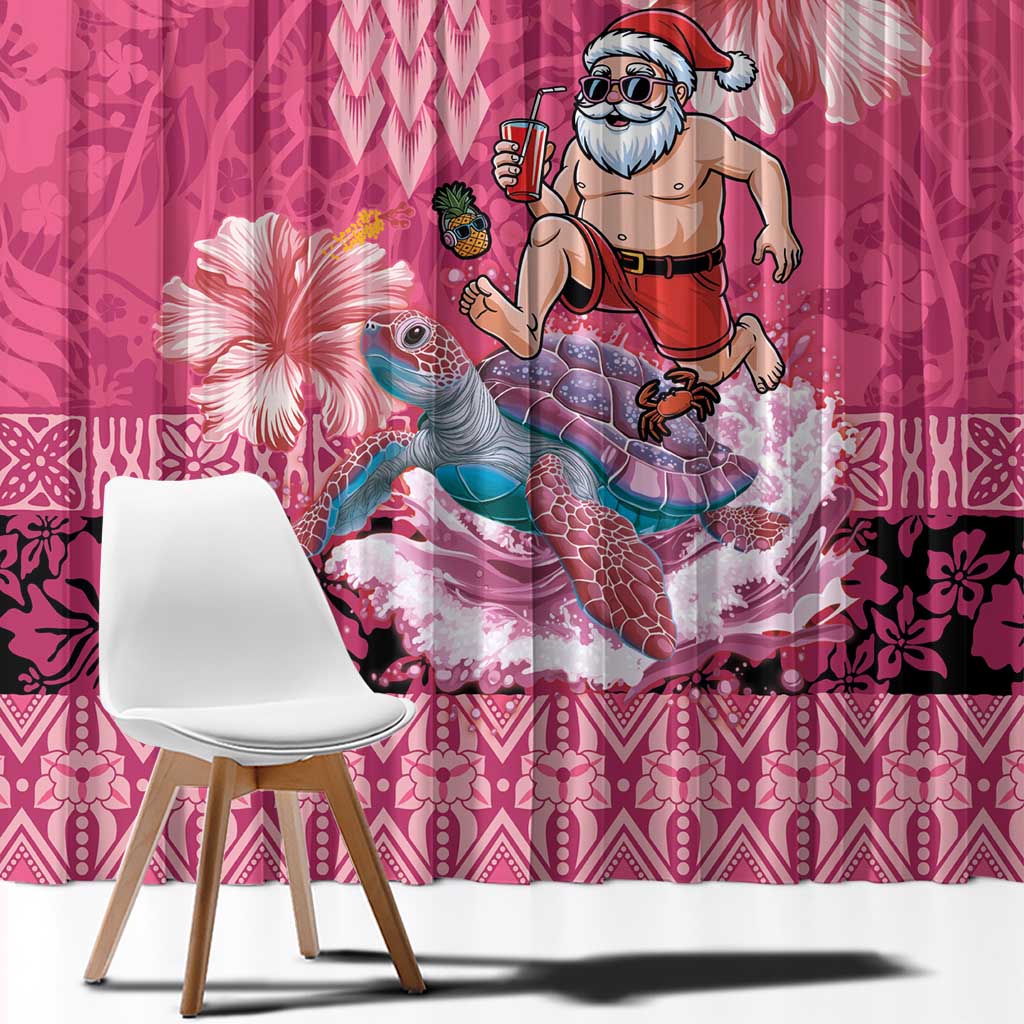 Hawaii Mele Kalikimaka Window Curtain Funny Santa with Tribal Tattoos Kakau Pink Color LT03 - Polynesian Pride