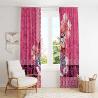 Hawaii Mele Kalikimaka Window Curtain Funny Santa with Tribal Tattoos Kakau Pink Color LT03 - Polynesian Pride