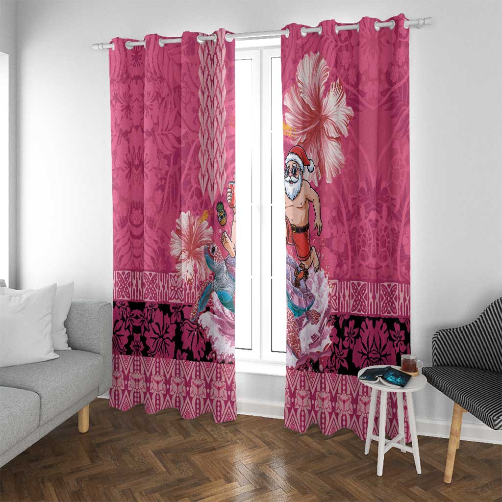 Hawaii Mele Kalikimaka Window Curtain Funny Santa with Tribal Tattoos Kakau Pink Color LT03 With Grommets Pink - Polynesian Pride