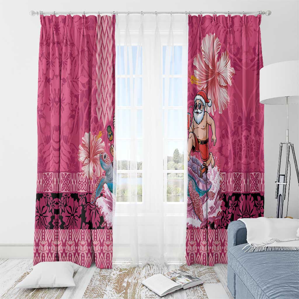 Hawaii Mele Kalikimaka Window Curtain Funny Santa with Tribal Tattoos Kakau Pink Color LT03 - Polynesian Pride