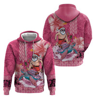 Hawaii Mele Kalikimaka Zip Hoodie Funny Santa with Tribal Tattoos Kakau Pink Color LT03 - Polynesian Pride