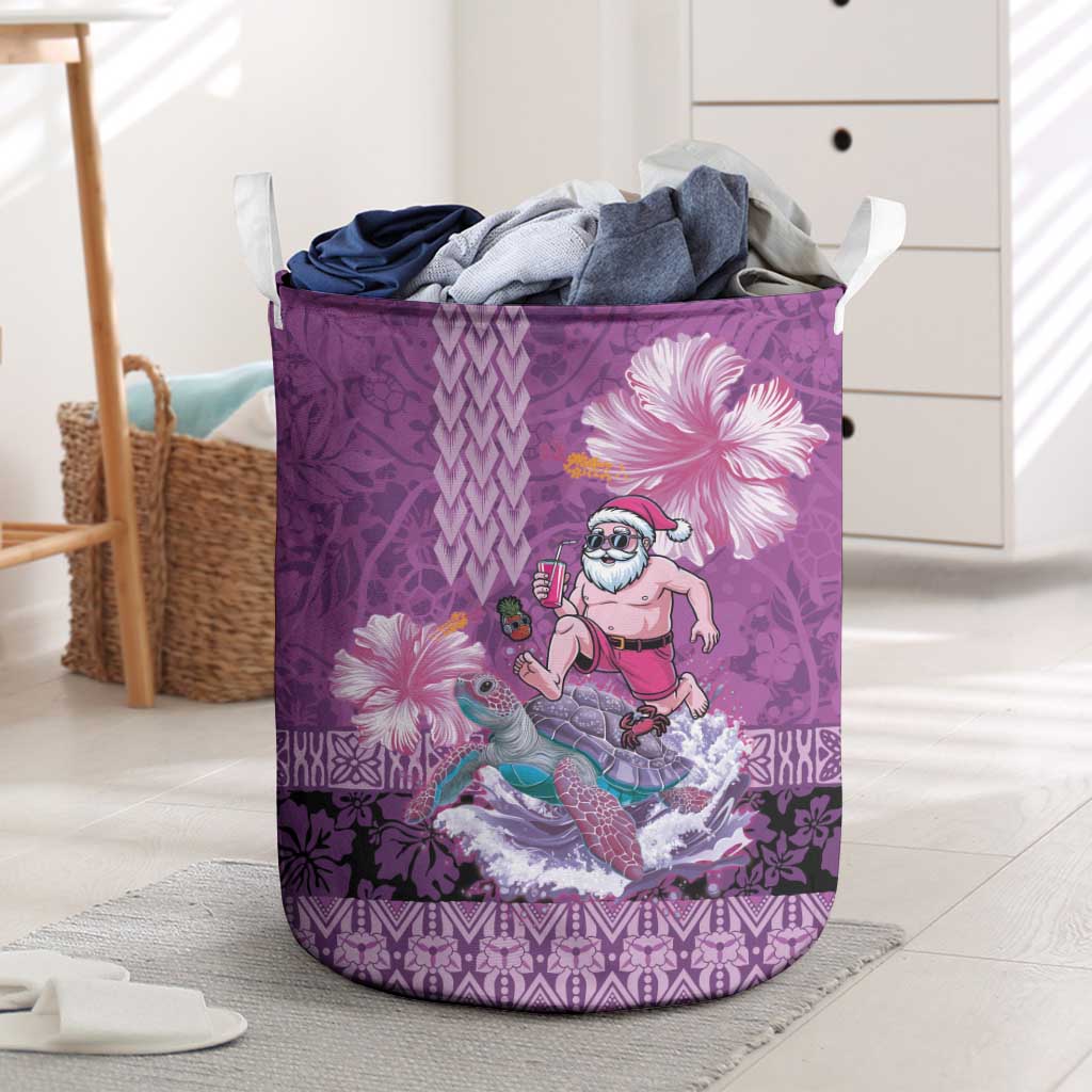 Hawaii Mele Kalikimaka Laundry Basket Funny Santa with Tribal Tattoos Kakau Purple Color LT03 Purple - Polynesian Pride