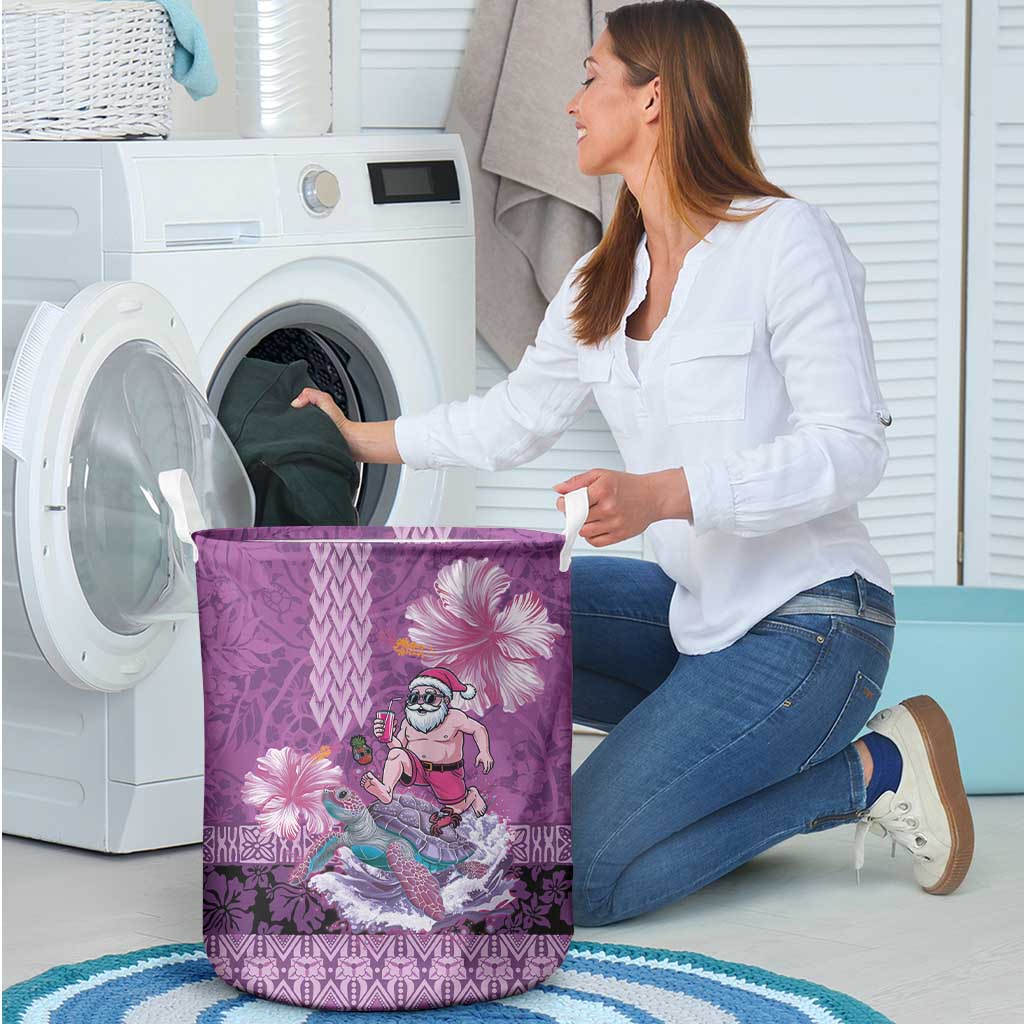 Hawaii Mele Kalikimaka Laundry Basket Funny Santa with Tribal Tattoos Kakau Purple Color LT03 - Polynesian Pride
