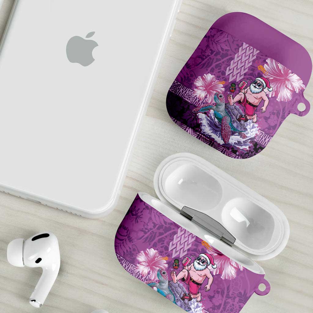Hawaii Mele Kalikimaka AirPods Case Funny Santa with Tribal Tattoos Kakau Purple Color LT03 - Polynesian Pride