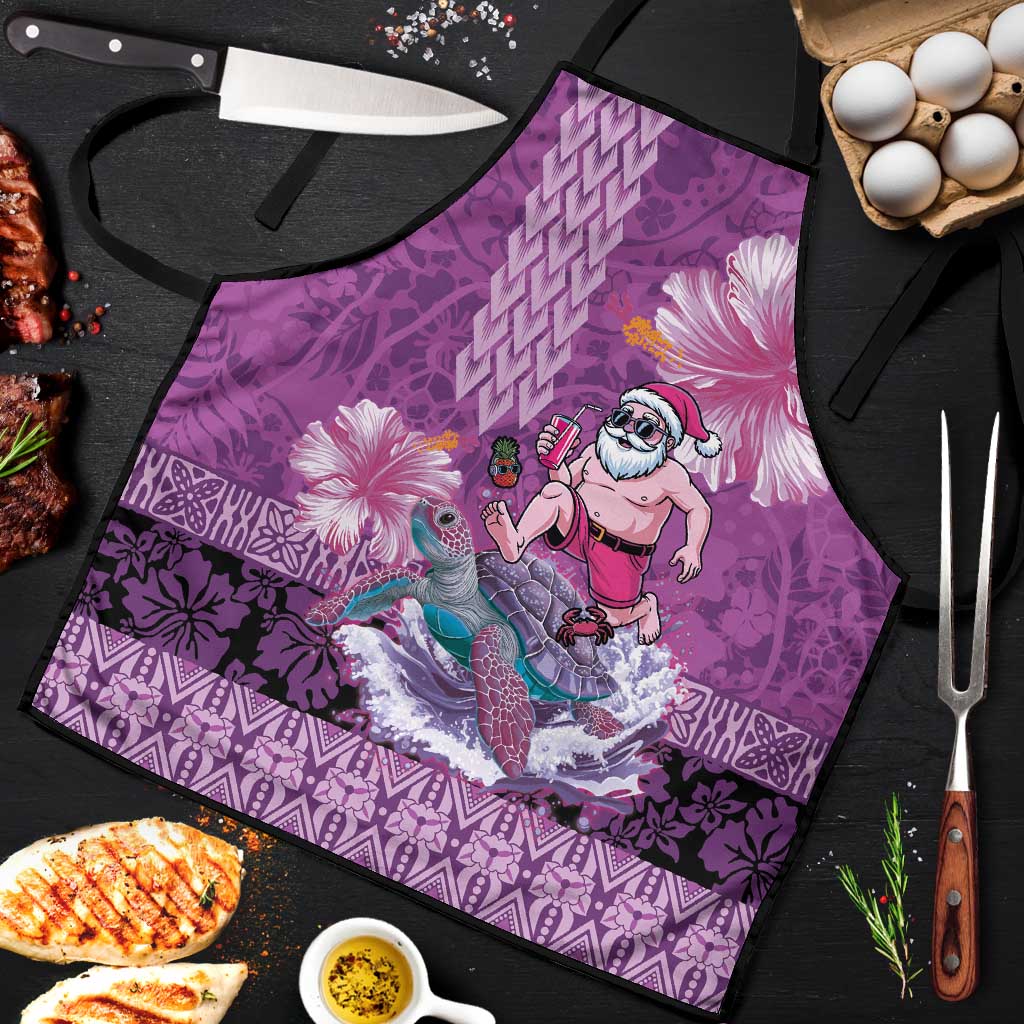 Hawaii Mele Kalikimaka Apron Funny Santa with Tribal Tattoos Kakau Purple Color LT03 Purple - Polynesian Pride