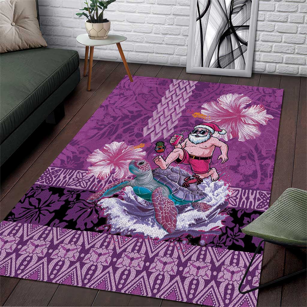 Hawaii Mele Kalikimaka Area Rug Funny Santa with Tribal Tattoos Kakau Purple Color LT03 Purple - Polynesian Pride