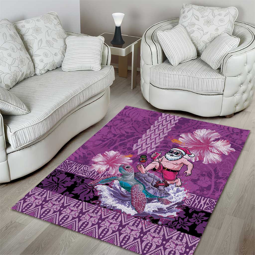 Hawaii Mele Kalikimaka Area Rug Funny Santa with Tribal Tattoos Kakau Purple Color LT03 - Polynesian Pride