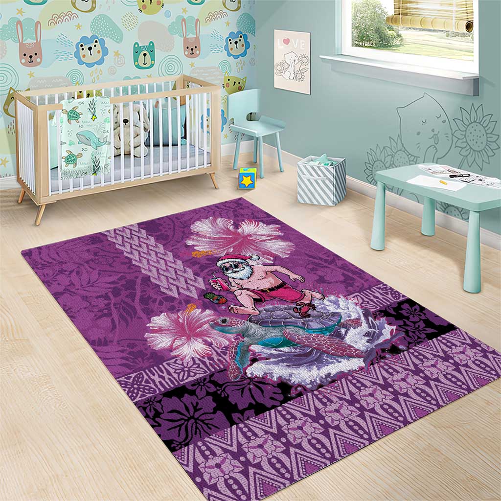Hawaii Mele Kalikimaka Area Rug Funny Santa with Tribal Tattoos Kakau Purple Color LT03 - Polynesian Pride