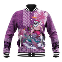 Hawaii Mele Kalikimaka Baseball Jacket Funny Santa with Tribal Tattoos Kakau Purple Color LT03 Unisex Purple - Polynesian Pride