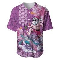 Hawaii Mele Kalikimaka Baseball Jersey Funny Santa with Tribal Tattoos Kakau Purple Color LT03 Purple - Polynesian Pride