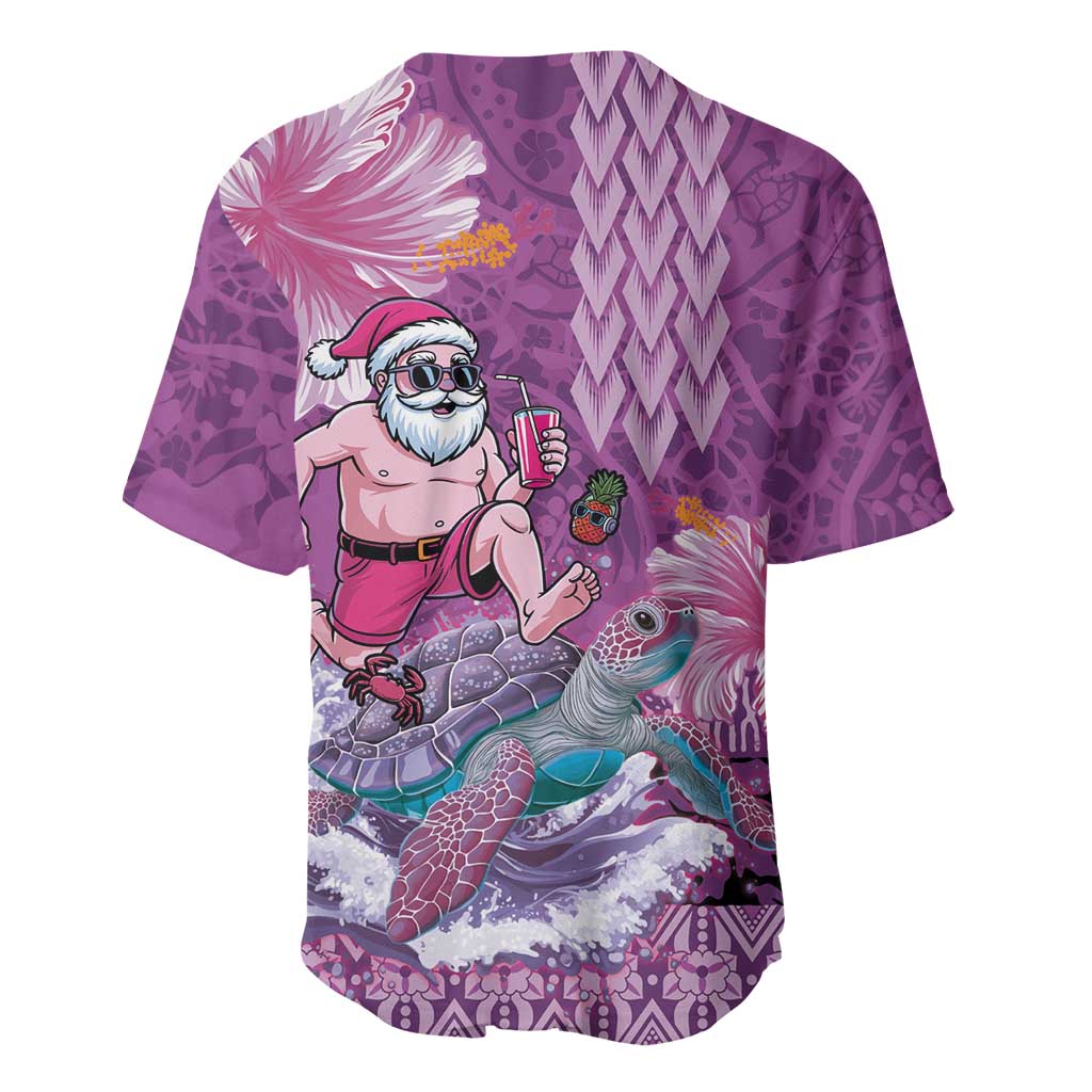 Hawaii Mele Kalikimaka Baseball Jersey Funny Santa with Tribal Tattoos Kakau Purple Color LT03 - Polynesian Pride