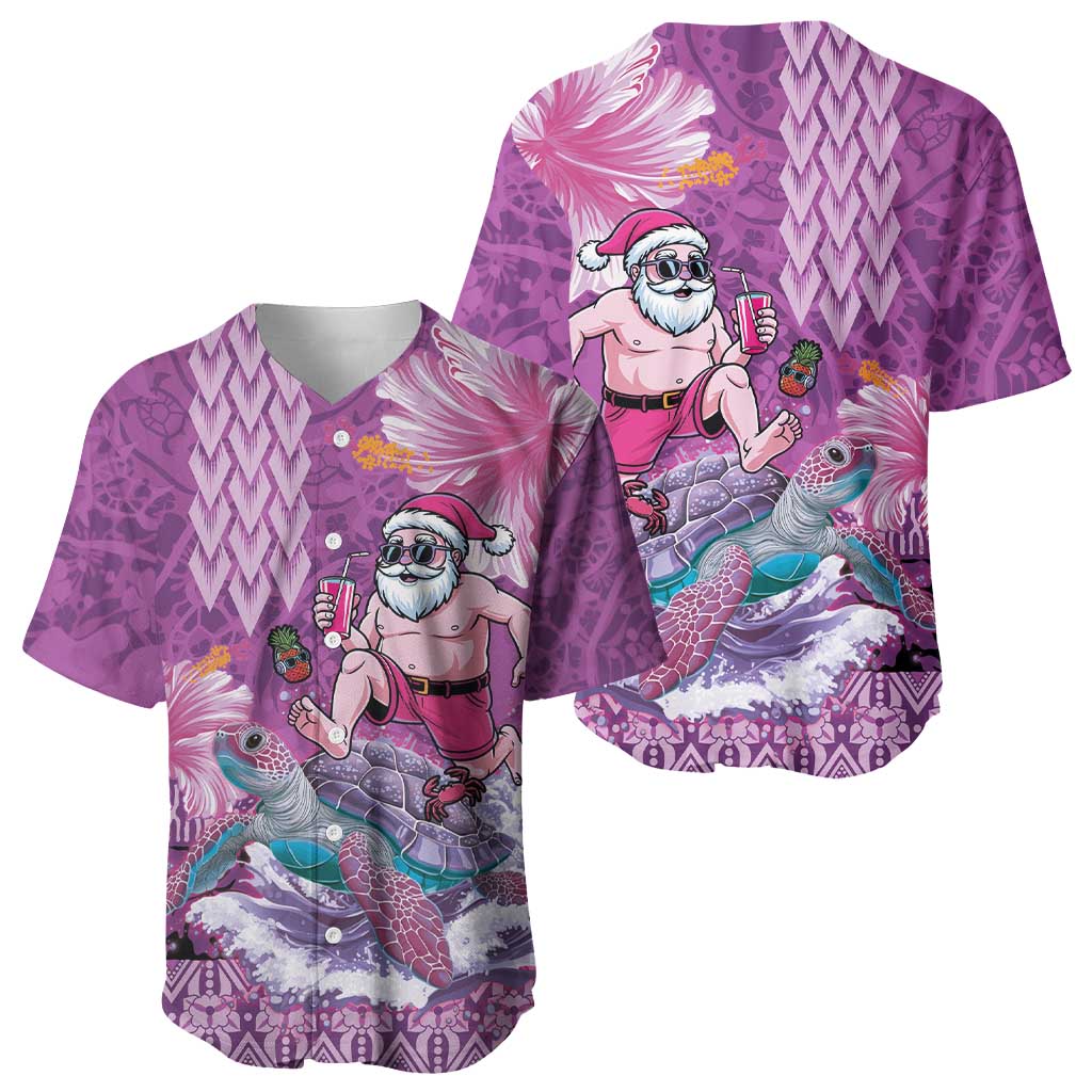 Hawaii Mele Kalikimaka Baseball Jersey Funny Santa with Tribal Tattoos Kakau Purple Color LT03 - Polynesian Pride