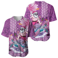 Hawaii Mele Kalikimaka Baseball Jersey Funny Santa with Tribal Tattoos Kakau Purple Color LT03 - Polynesian Pride