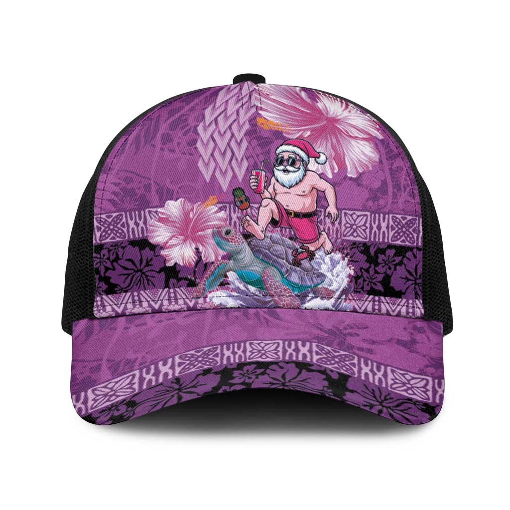 Hawaii Mele Kalikimaka Baseball Net Cap Funny Santa with Tribal Tattoos Kakau Purple Color LT03 One Size Black Purple - Polynesian Pride
