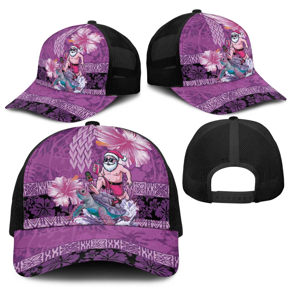 Hawaii Mele Kalikimaka Baseball Net Cap Funny Santa with Tribal Tattoos Kakau Purple Color LT03 - Polynesian Pride