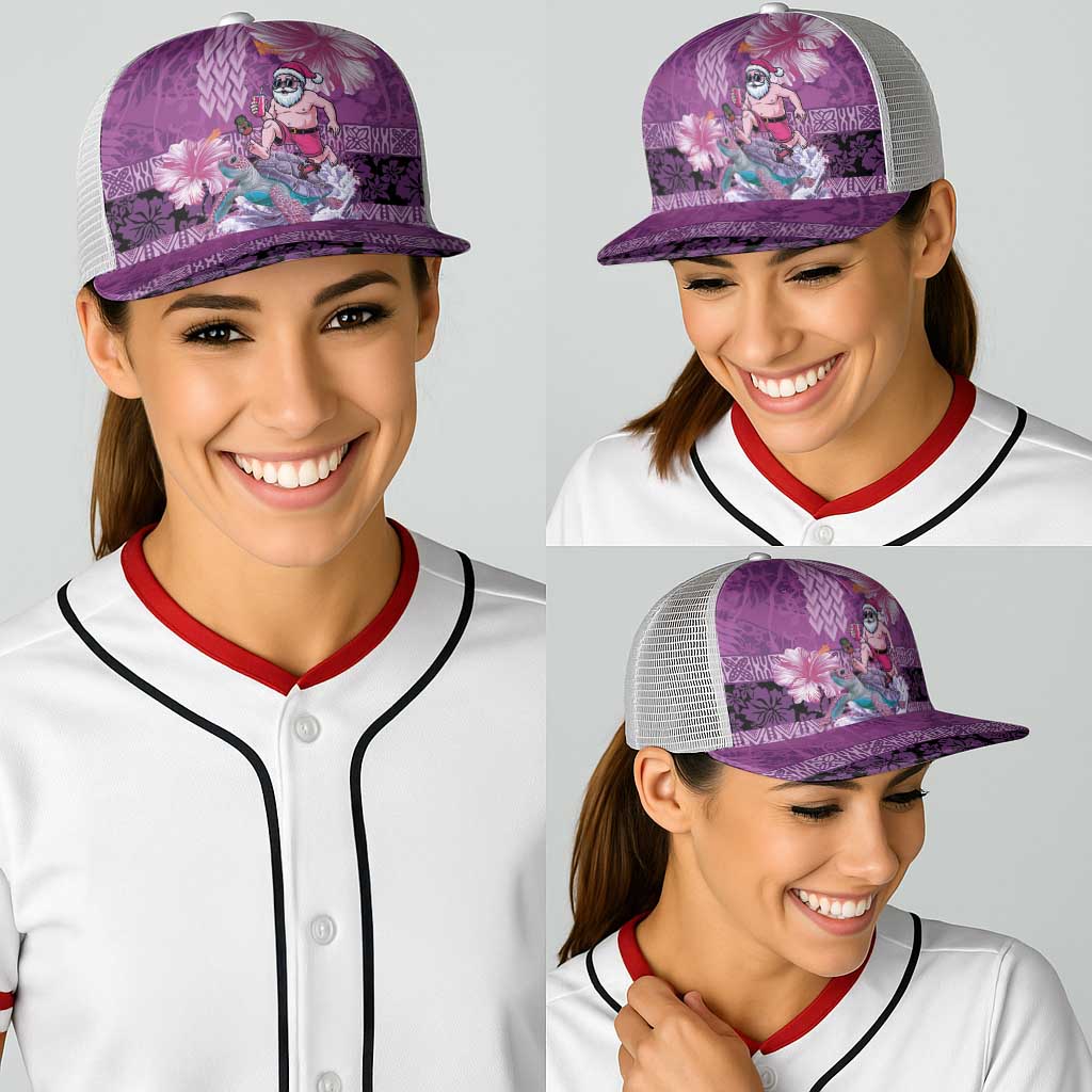 Hawaii Mele Kalikimaka Baseball Net Cap Funny Santa with Tribal Tattoos Kakau Purple Color LT03 - Polynesian Pride