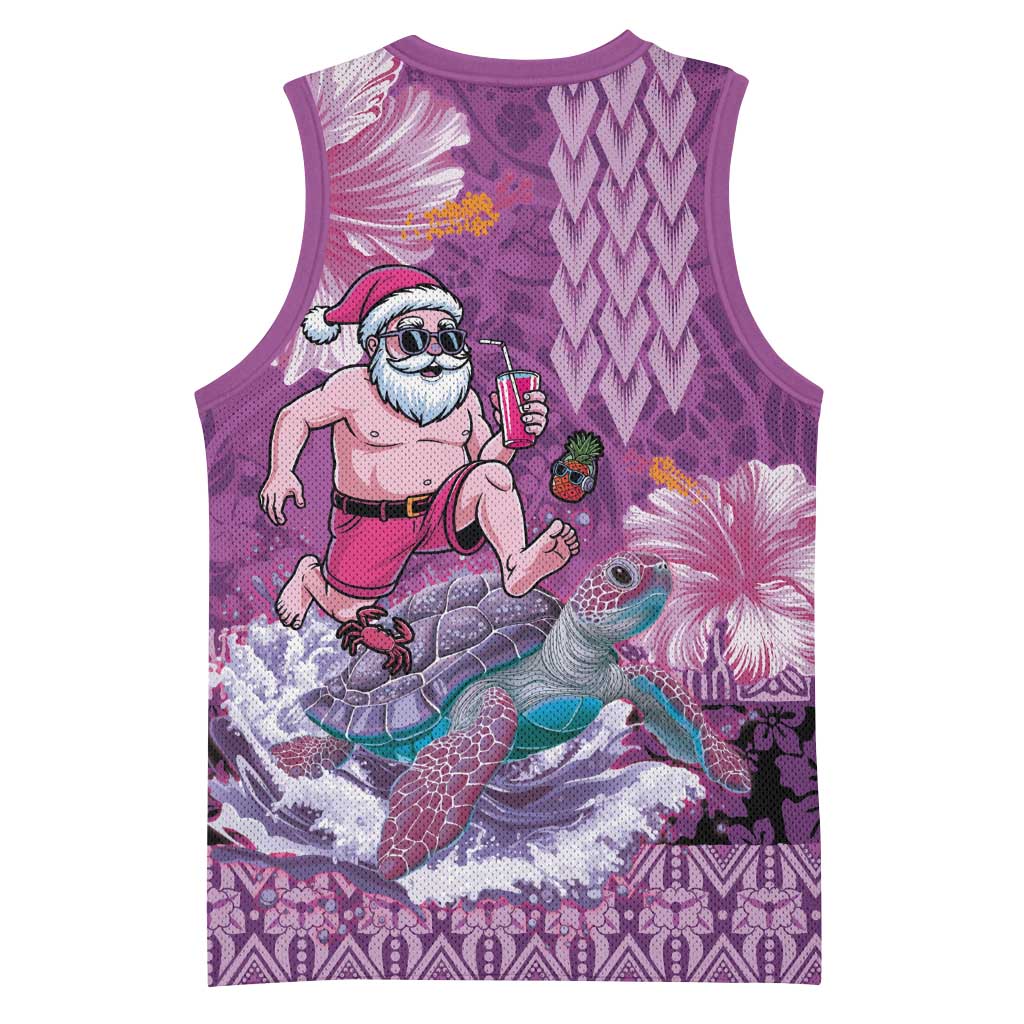 Hawaii Mele Kalikimaka Basketball Jersey Funny Santa with Tribal Tattoos Kakau Purple Color LT03 - Polynesian Pride