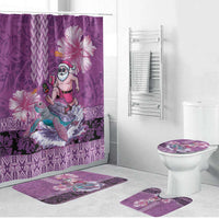 Hawaii Mele Kalikimaka Bathroom Set Funny Santa with Tribal Tattoos Kakau Purple Color LT03 Bathroom Set (4 pcs) Purple - Polynesian Pride