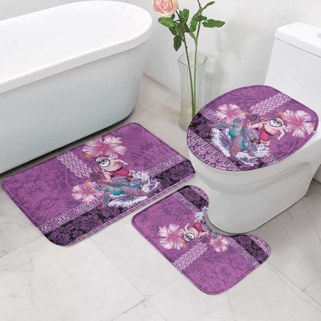 Hawaii Mele Kalikimaka Bathroom Set Funny Santa with Tribal Tattoos Kakau Purple Color LT03 - Polynesian Pride