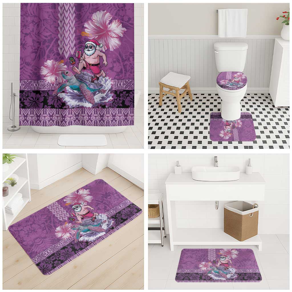 Hawaii Mele Kalikimaka Bathroom Set Funny Santa with Tribal Tattoos Kakau Purple Color LT03 - Polynesian Pride