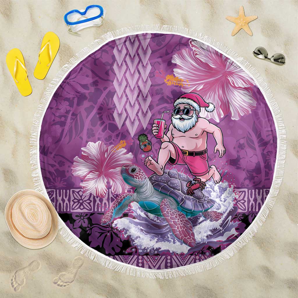 Hawaii Mele Kalikimaka Beach Blanket Funny Santa with Tribal Tattoos Kakau Purple Color LT03 One Size 150cm Purple - Polynesian Pride