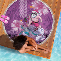 Hawaii Mele Kalikimaka Beach Blanket Funny Santa with Tribal Tattoos Kakau Purple Color LT03 - Polynesian Pride