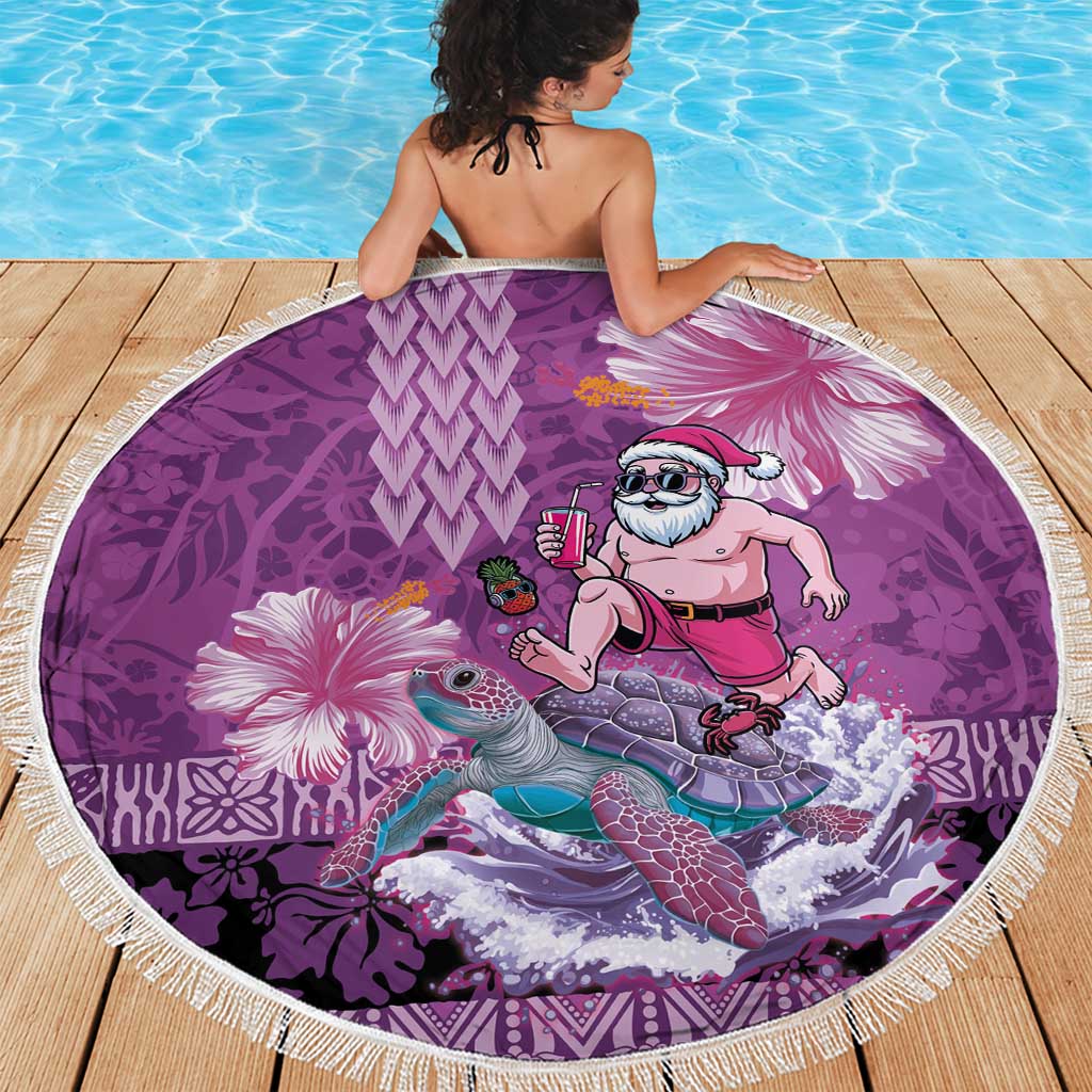 Hawaii Mele Kalikimaka Beach Blanket Funny Santa with Tribal Tattoos Kakau Purple Color LT03 - Polynesian Pride
