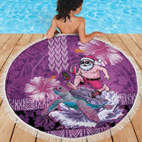 Hawaii Mele Kalikimaka Beach Blanket Funny Santa with Tribal Tattoos Kakau Purple Color LT03 - Polynesian Pride
