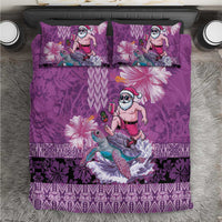 Hawaii Mele Kalikimaka Bedding Set Funny Santa with Tribal Tattoos Kakau Purple Color LT03 Purple - Polynesian Pride