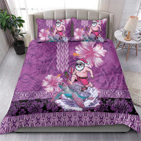 Hawaii Mele Kalikimaka Bedding Set Funny Santa with Tribal Tattoos Kakau Purple Color LT03 - Polynesian Pride