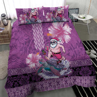 Hawaii Mele Kalikimaka Bedding Set Funny Santa with Tribal Tattoos Kakau Purple Color LT03 - Polynesian Pride