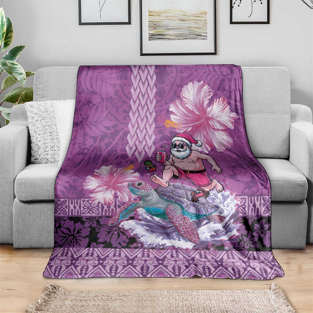 Hawaii Mele Kalikimaka Blanket Funny Santa with Tribal Tattoos Kakau Purple Color LT03 - Polynesian Pride