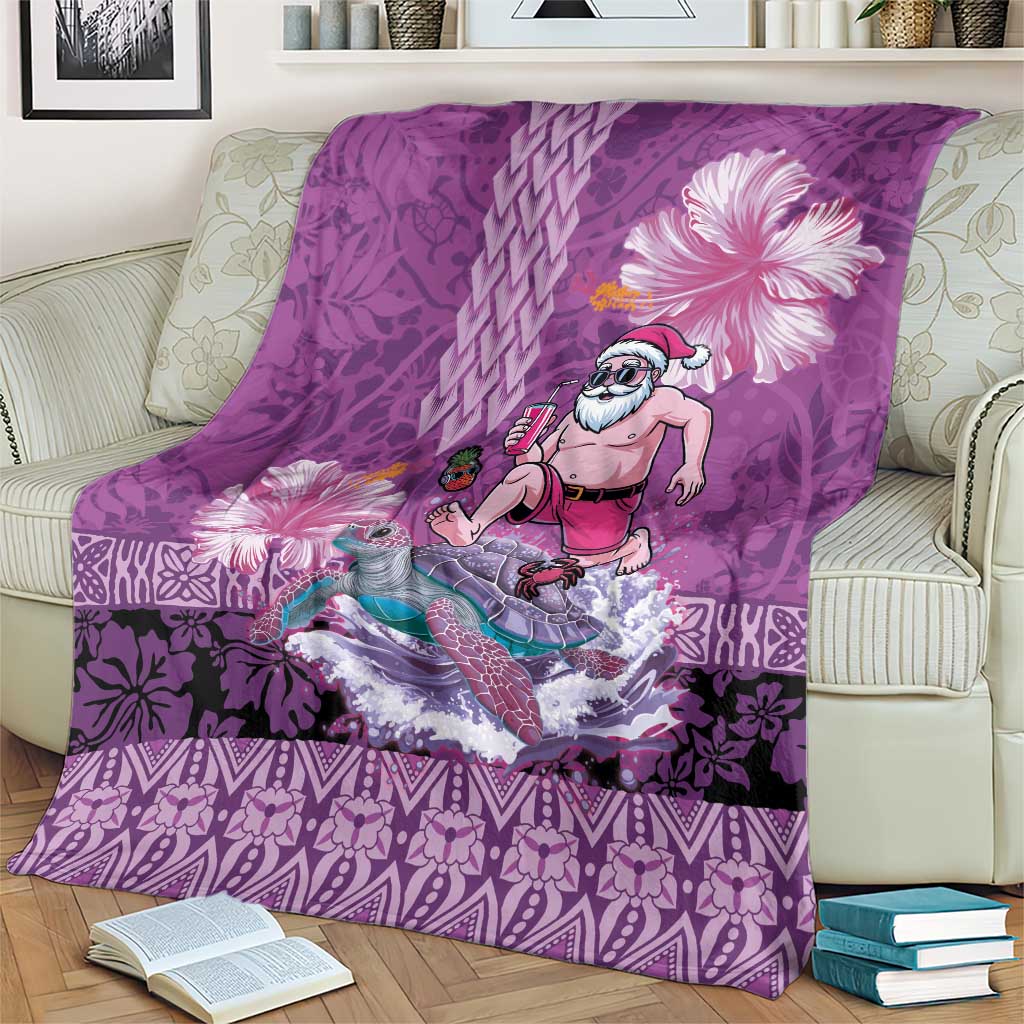 Hawaii Mele Kalikimaka Blanket Funny Santa with Tribal Tattoos Kakau Purple Color LT03 - Polynesian Pride