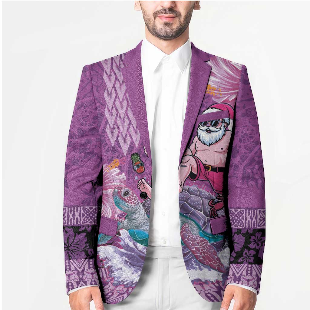 Hawaii Mele Kalikimaka Blazer Funny Santa with Tribal Tattoos Kakau Purple Color LT03 - Polynesian Pride