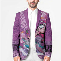 Hawaii Mele Kalikimaka Blazer Funny Santa with Tribal Tattoos Kakau Purple Color LT03 - Polynesian Pride