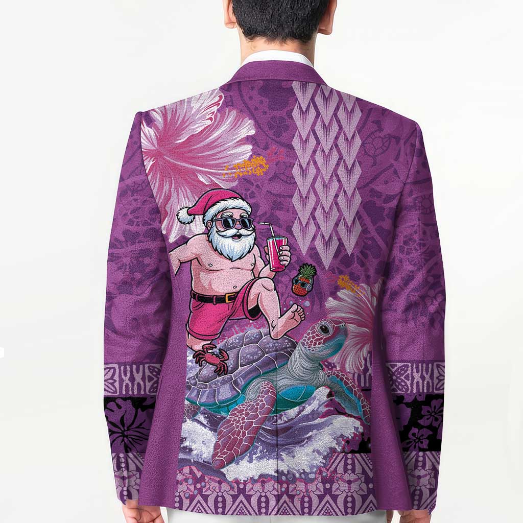 Hawaii Mele Kalikimaka Blazer Funny Santa with Tribal Tattoos Kakau Purple Color LT03 - Polynesian Pride