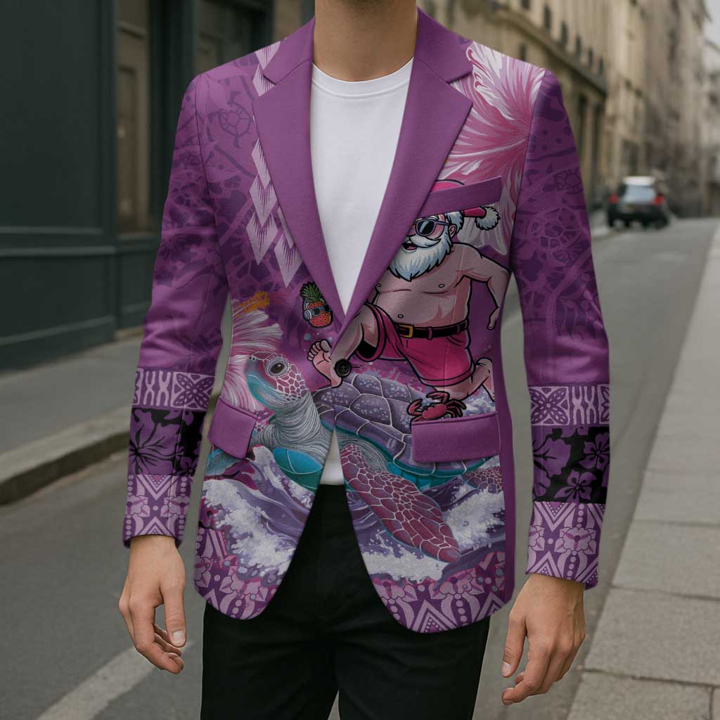 Hawaii Mele Kalikimaka Blazer Funny Santa with Tribal Tattoos Kakau Purple Color LT03 - Polynesian Pride