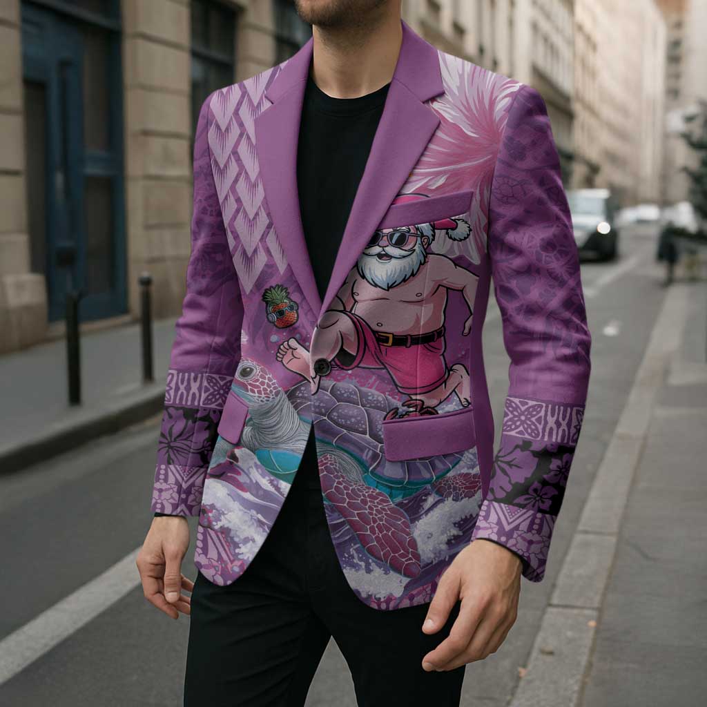 Hawaii Mele Kalikimaka Blazer Funny Santa with Tribal Tattoos Kakau Purple Color LT03 - Polynesian Pride