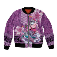 Hawaii Mele Kalikimaka Bomber Jacket Funny Santa with Tribal Tattoos Kakau Purple Color LT03 Unisex Purple - Polynesian Pride