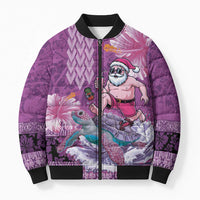 Hawaii Mele Kalikimaka Bomber Puffer Jacket Funny Santa with Tribal Tattoos Kakau Purple Color LT03 Unisex Purple - Polynesian Pride