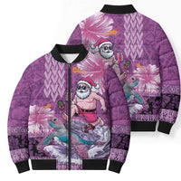 Hawaii Mele Kalikimaka Bomber Puffer Jacket Funny Santa with Tribal Tattoos Kakau Purple Color LT03 - Polynesian Pride
