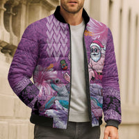 Hawaii Mele Kalikimaka Bomber Puffer Jacket Funny Santa with Tribal Tattoos Kakau Purple Color LT03 - Polynesian Pride