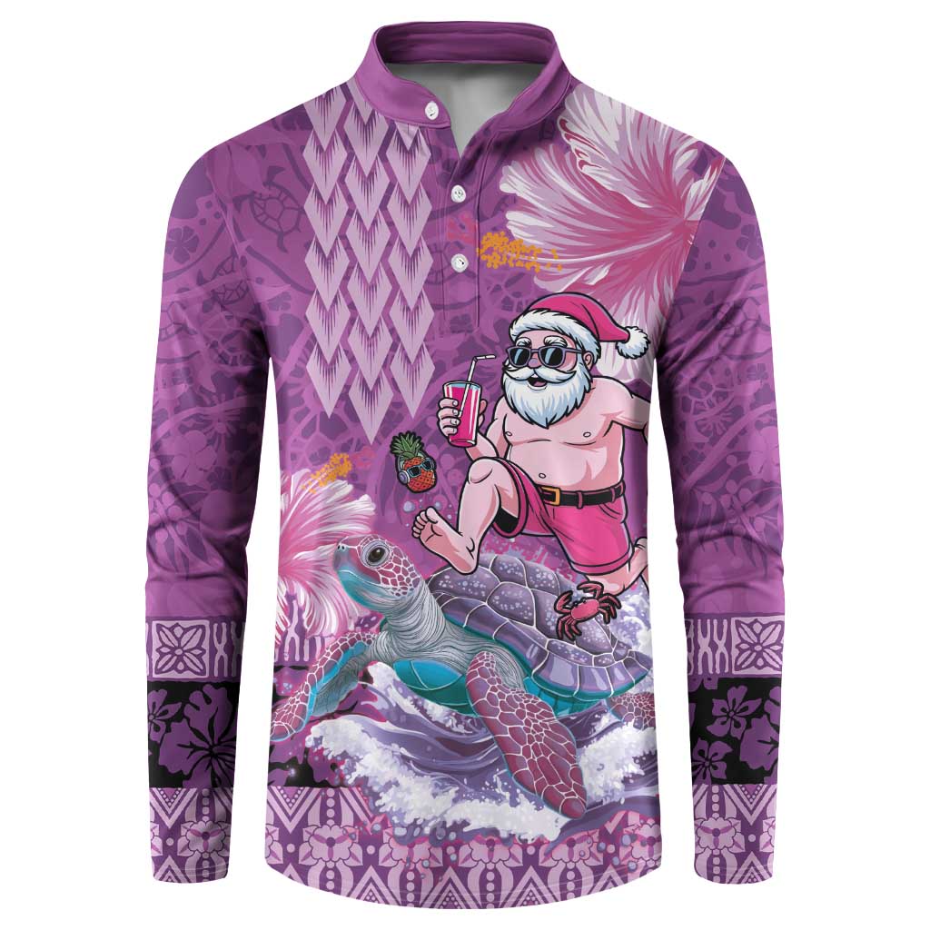 Hawaii Mele Kalikimaka Button Sweatshirt Funny Santa with Tribal Tattoos Kakau Purple Color LT03 Purple - Polynesian Pride